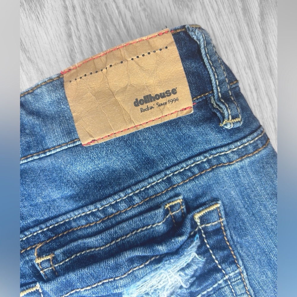 DOLLHOUSE Women’s Blue Distressed Denim Shorts - Picture 6 of 11